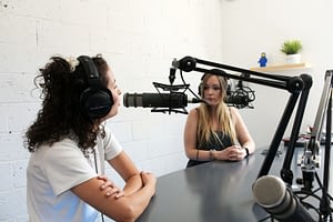 Podcast interview laughing