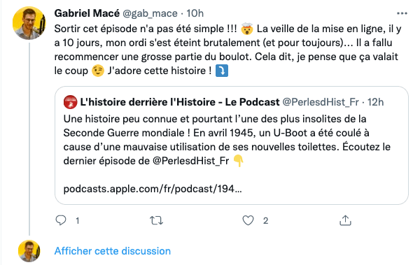 Gabriel Macé sur Twitter à propos de son podcast